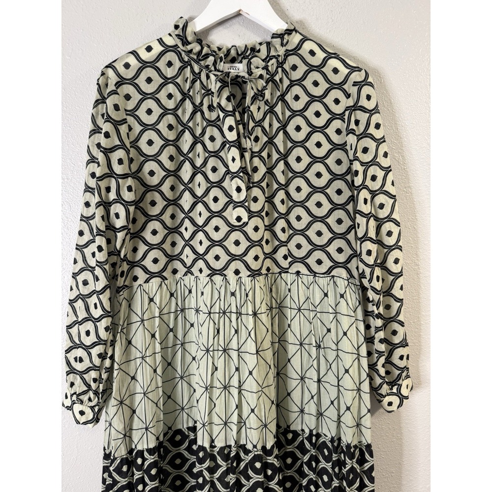 0039 Italy Milly Long Dress 100% Cotton Tiered Mixed Print Maxi Lagenlook Medium - Picture 3 of 14